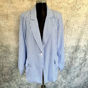 Talulah Striped Blue & White Seersucker Blazer - Small